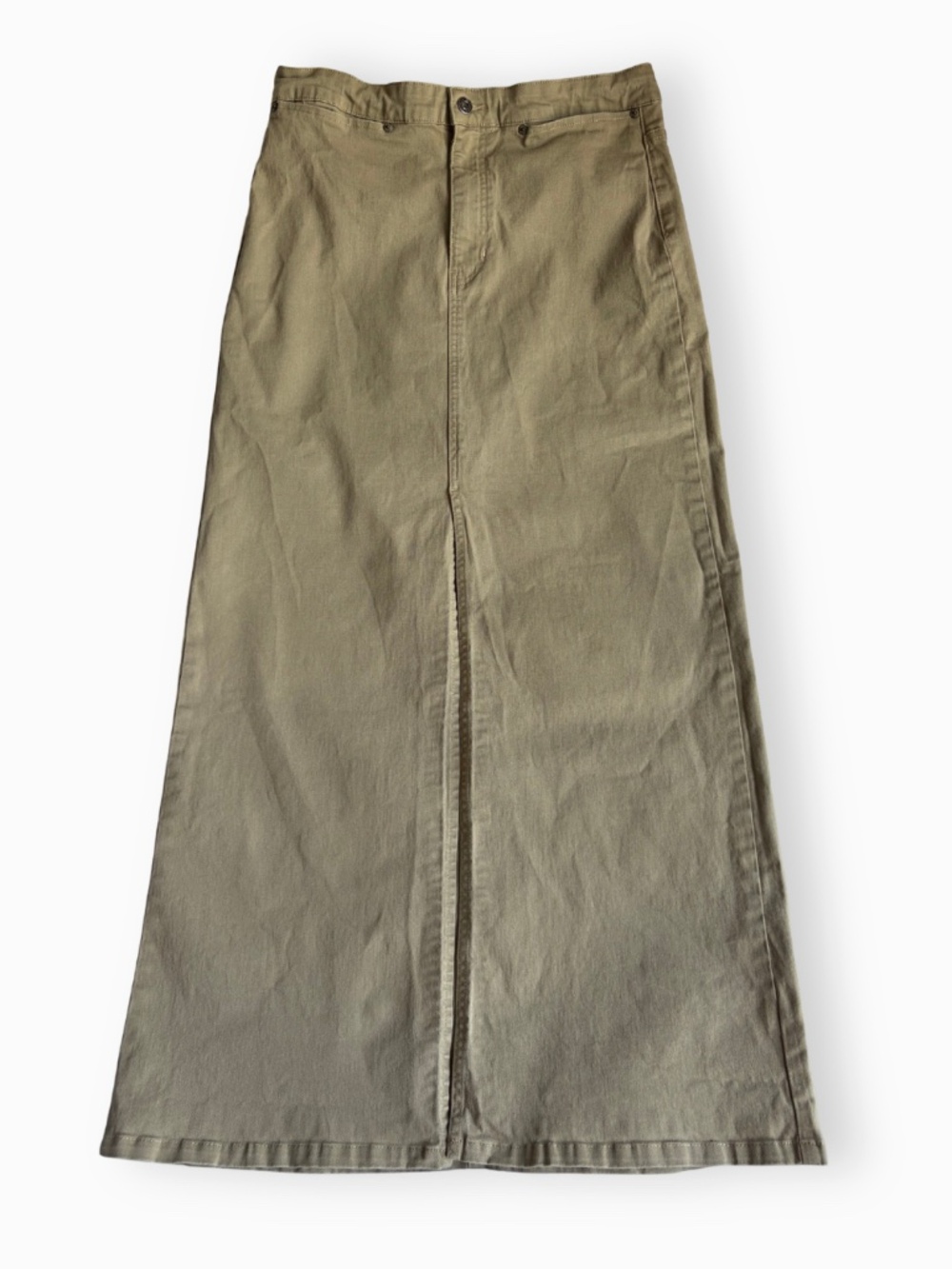 GAP Stretch Utility Maxi Skirt Size 12 Khaki Olive Front Slit